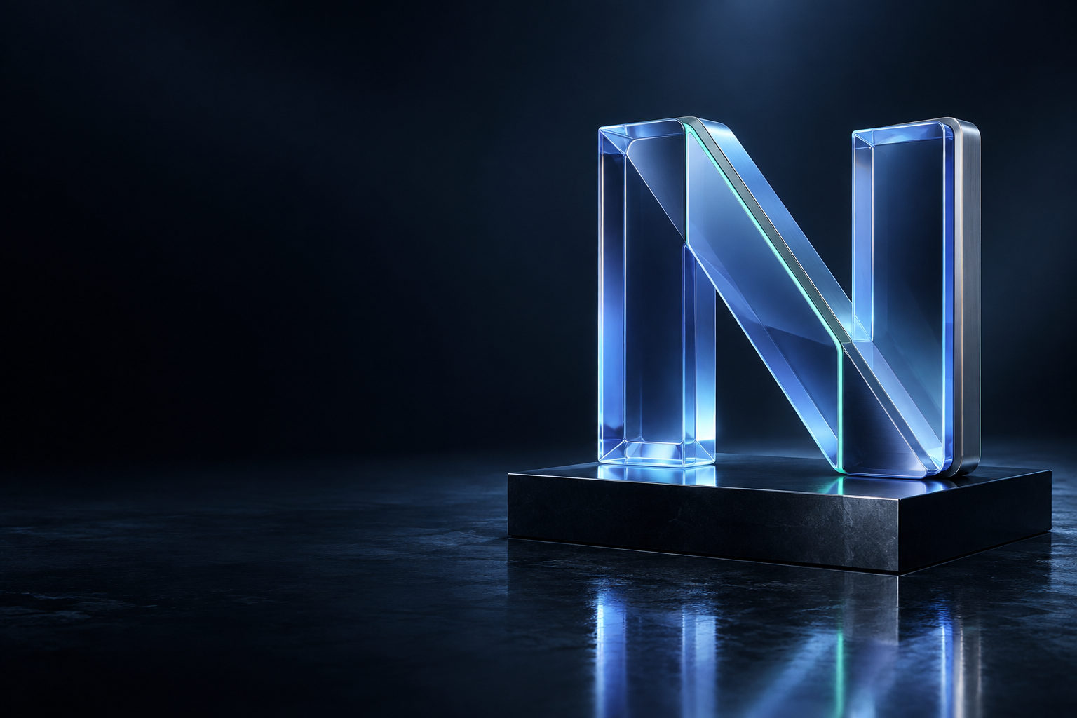 NOD26’s blue glass N brand sculpture